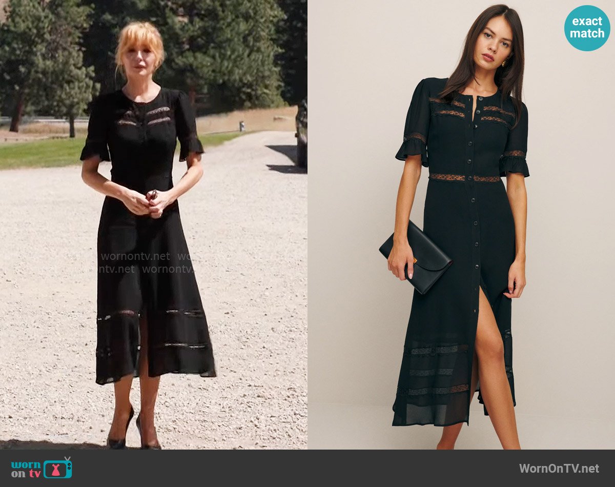 Reformation Woodson Dress worn by Beth Dutton (Kelly Reilly) on Yellowstone