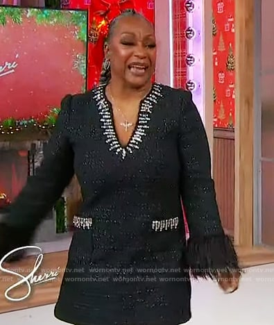 Regina Belle’s black embellished tweed dress on Sherri