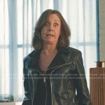 Regina’s black leather moto jacket on Elsbeth