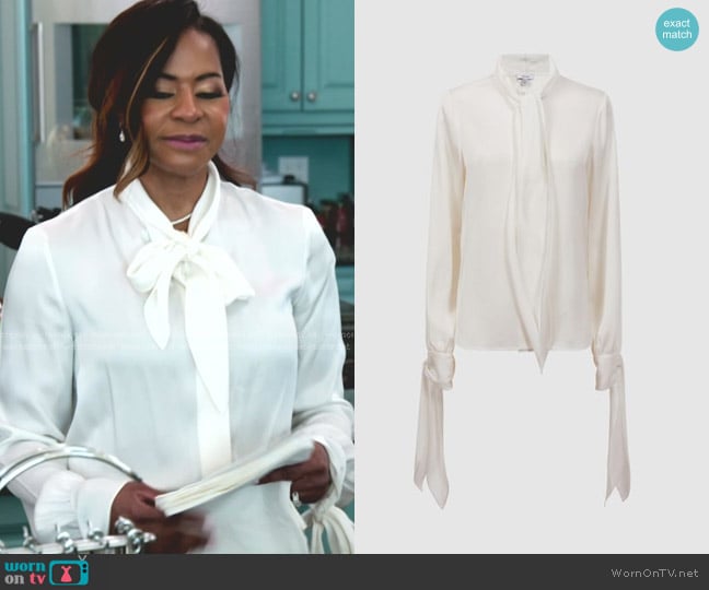 Reiss Giselle Tie Detail Blouse worn by Mary Cosby on The Real Housewives of Salt Lake City