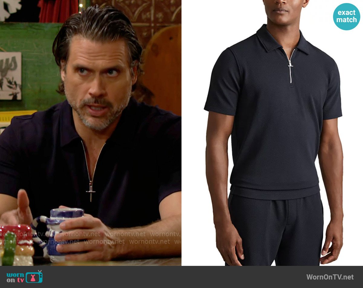 Reiss Quarter Zip Textured Polo Shirt worn by Nick Newman (Joshua Morrow) on The Young and the Restless