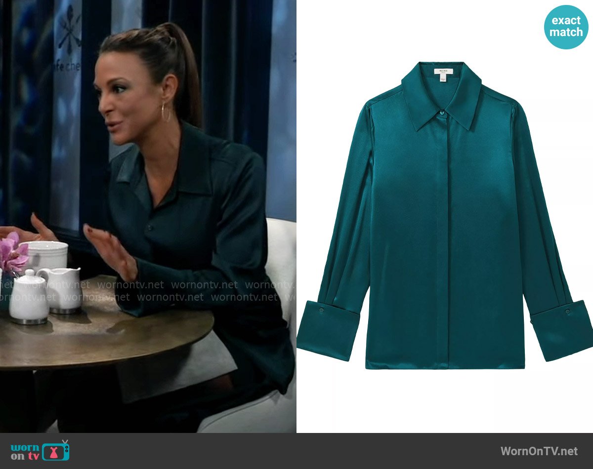 Reiss Hailey Shirt in Teal worn by Natalia (Eva LaRue) on General Hospital