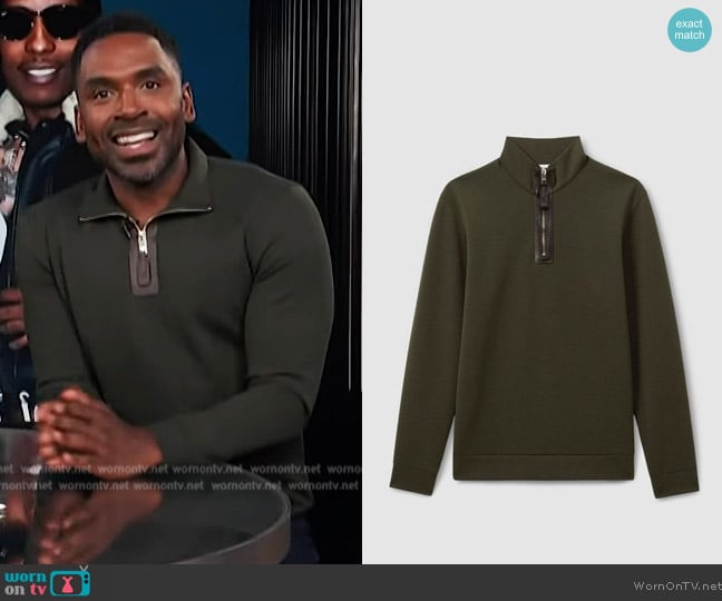 Reiss Hale Leather Placket Interlock Jersey Sweatshirt worn by Justin Sylvester on E! News