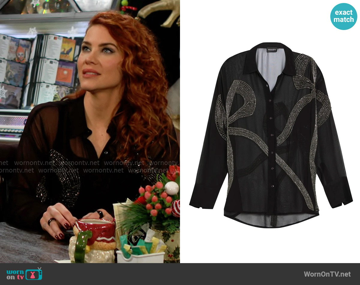 Retrofete Cherish Shirt worn by Sally Spectra (Courtney Hope) on The Young and the Restless