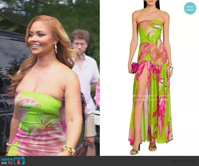 Gizelle’s green and pink floral maxi dress on RHOP