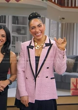 Robin Arzon's pink textured blazer with black piping on Good Morning America