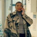 Robyn’s graphic print trench coat on The Equalizer