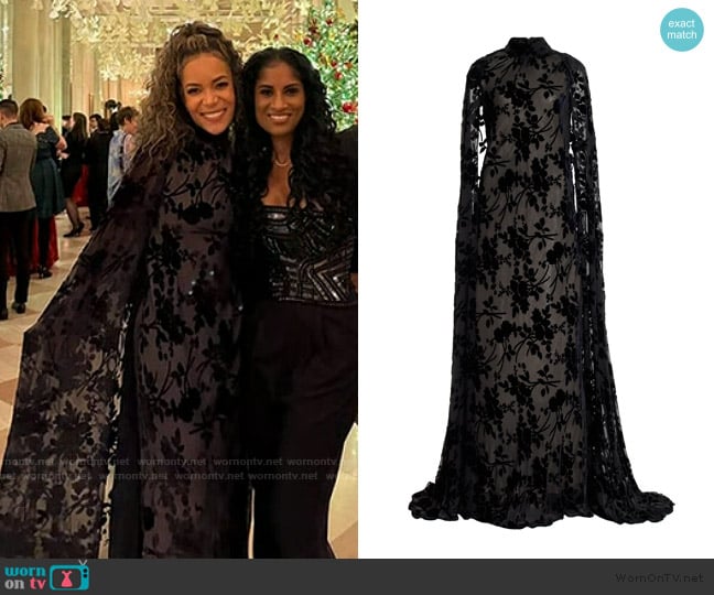 Rodarte Cape-Detailed Velvet Burnout Gown worn by Sunny Hostin on The View