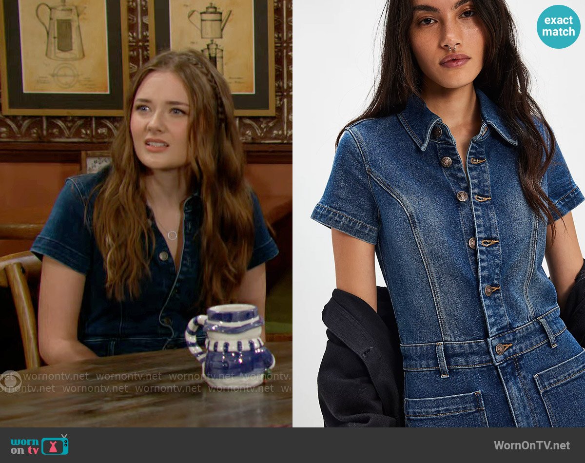 Rollas Sailor Jumpsuit in Dark Vintage Blue worn by Faith Newman (Reylynn Caster) on The Young and the Restless