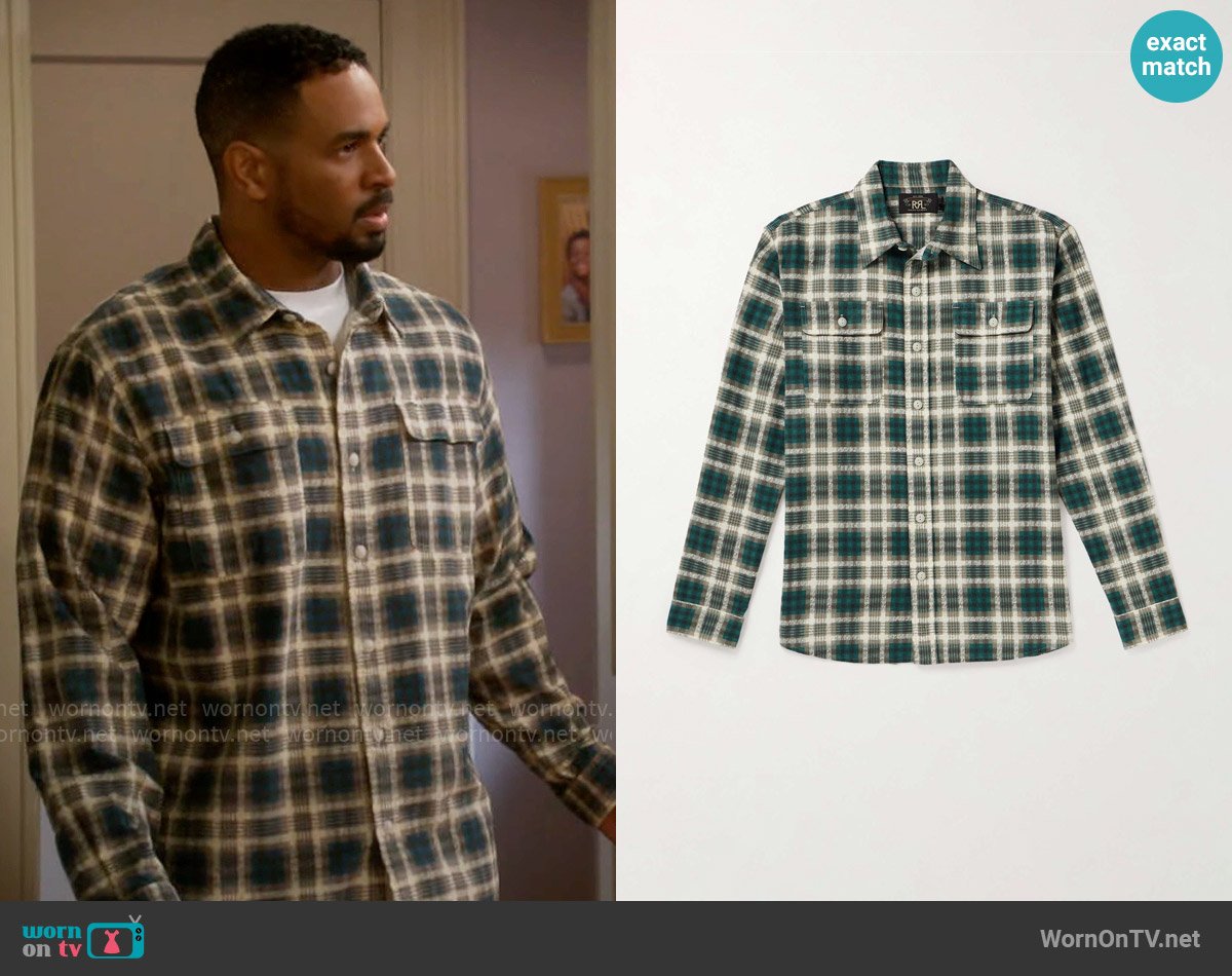 RRL Matlock Plaid Cotton-Flannel Shirt worn by Damon (Damon Wayans Jr.) on Poppas House