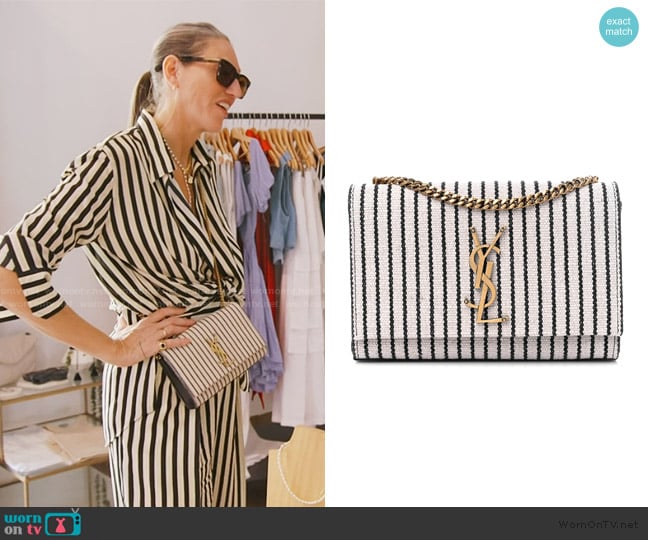 Saint Laurent Canvas Small Striped Kate Satchel Grigio Multicolor worn by Jenna Lyons on The Real Housewives of New York City