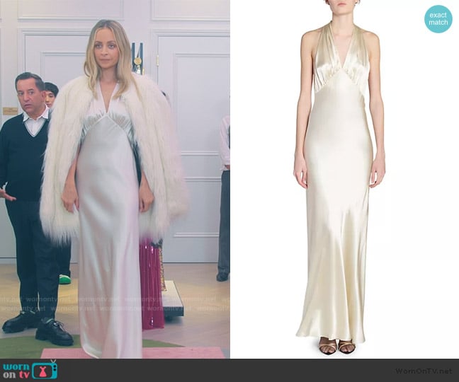 Saint Laurent Halter Dress in Satin worn by Nicole Richie on Paris and Nicole The Encore