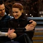 Sally’s black puffer jacket and houndstooth leggings on The Young and the Restless