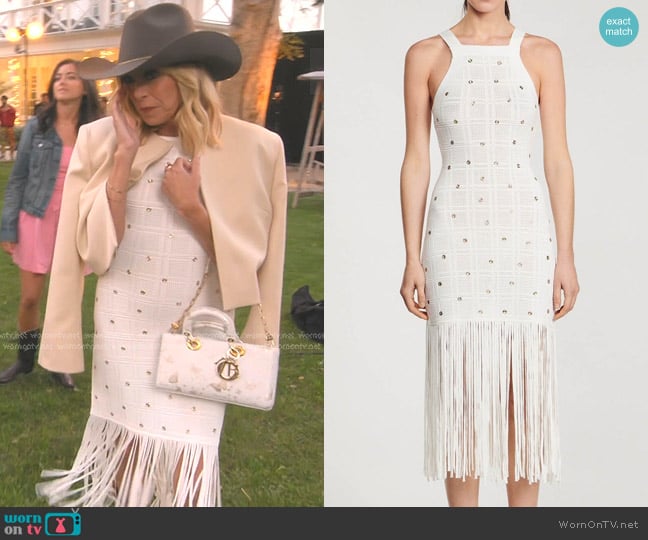 Sandro Fringed Midi Dress worn by Sutton Stracke on The Real Housewives of Beverly Hills