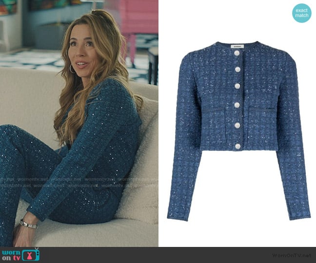 Sandro Sandro Sequin Embellished Cropped Jacket worn by Margo Starling (Linda Cardellini) on No Good Deed