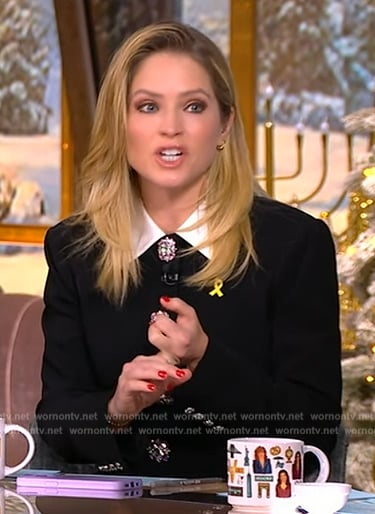 Sara’s black embellished button front dress on The View