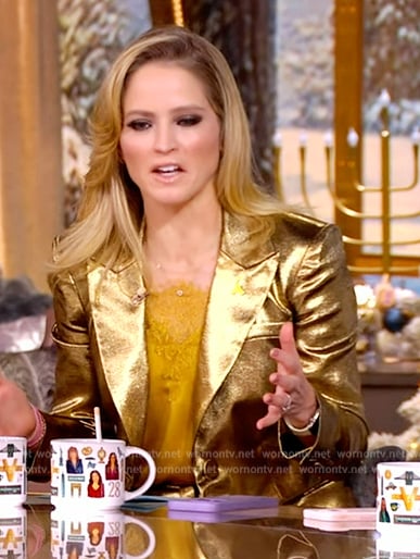 Sara’s gold metallic blazer and pants on The View