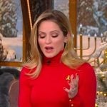 Sara’s red turtleneck top and plaid pants on The View