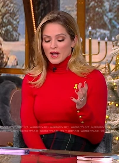 Sara's red turtleneck top and plaid pants on The View