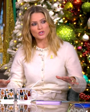 Sara's white embellished neck cardigan on The View