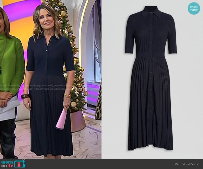 Scanlan Theodore Pleated Rib Shirt Dress in Navy worn by Savannah Guthrie on Today