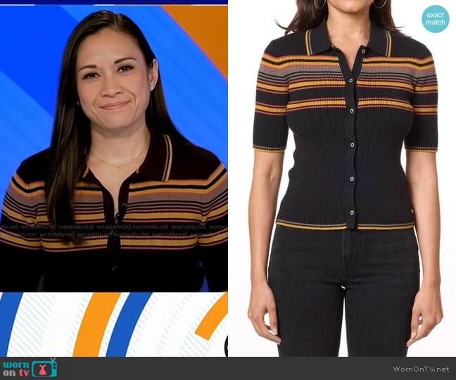 Scotch & Soda Short Sleeve Rib Knit Polo Cardigan worn by Christiane Cordero on Good Morning America