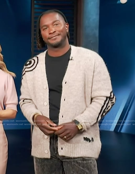 Scott’s paisley cashmere cardigan on Access Hollywood