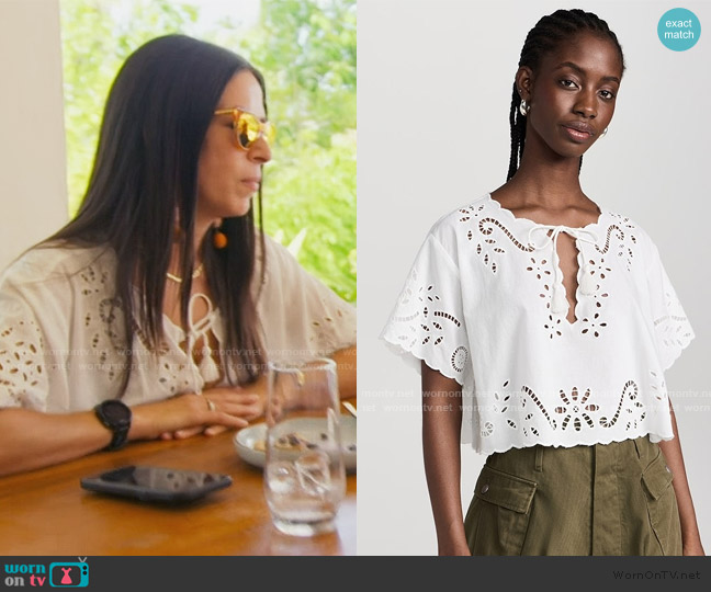 Sea Liat Embroidery Short Sleeve Top worn by Jessel Taank on The Real Housewives of New York City