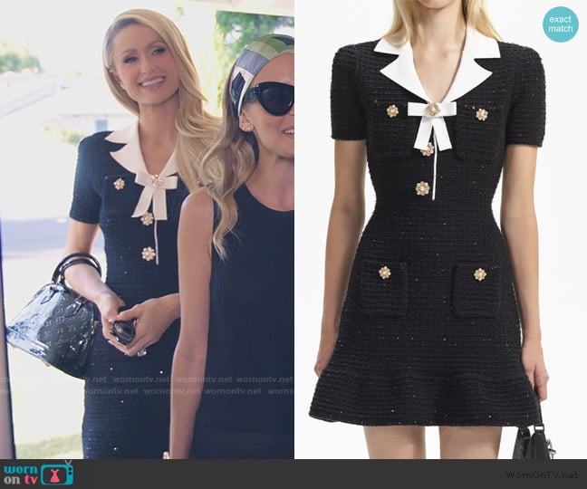 Self Portrait Black Knit Bow Mini Dress worn by Paris Hilton on Paris and Nicole The Encore