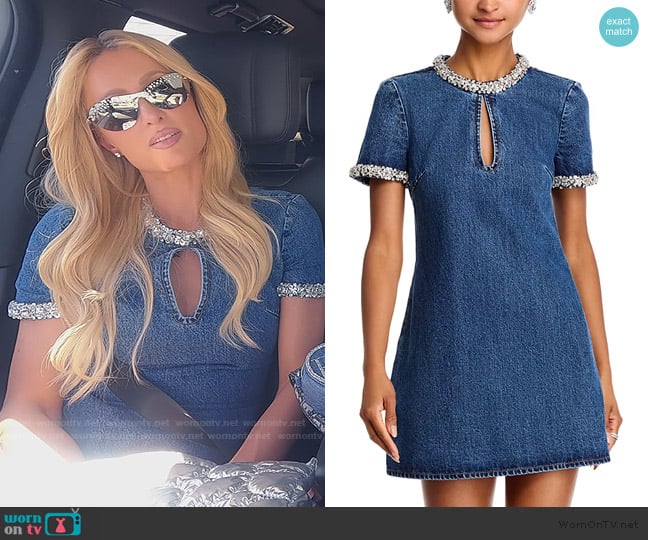 Paris’s denim crystal embellished mini dress on The Encore