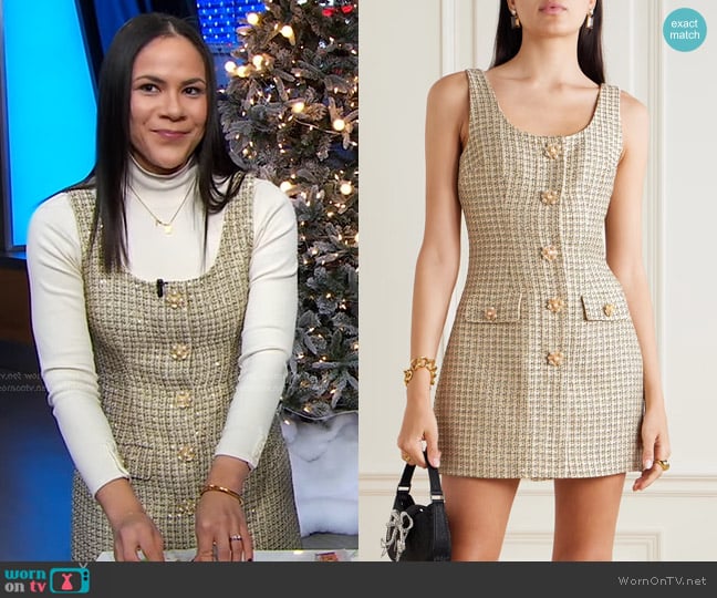 Self Portrait Checked metallic Bouclé-tweed Mini Dress worn by Leslie Corona on Good Morning America