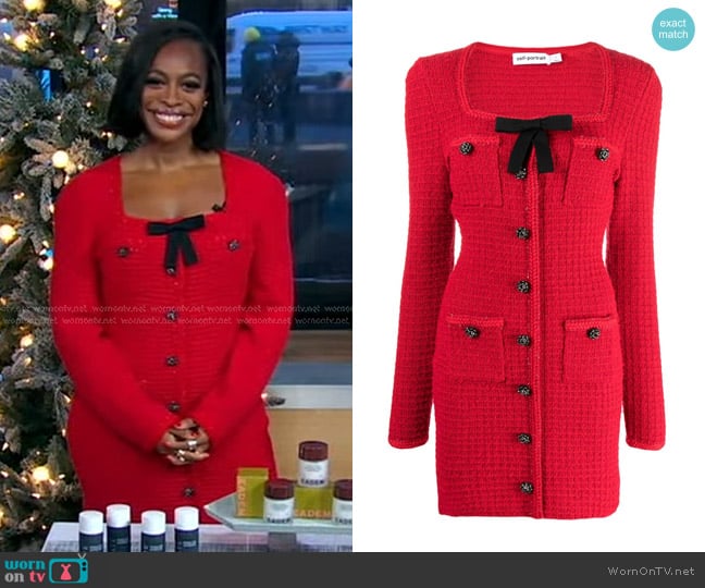 Self Portrait Bow-detailed Knit Dress worn by Maya Allen on Good Morning America