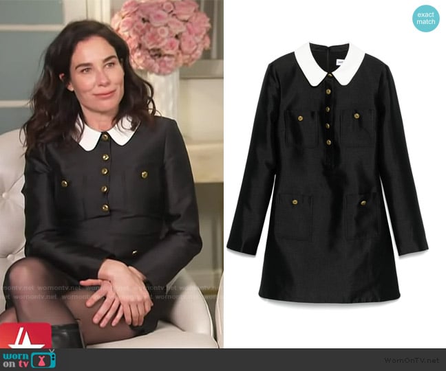 Halina Reijn’s black contrast collar dress on Access Hollywood