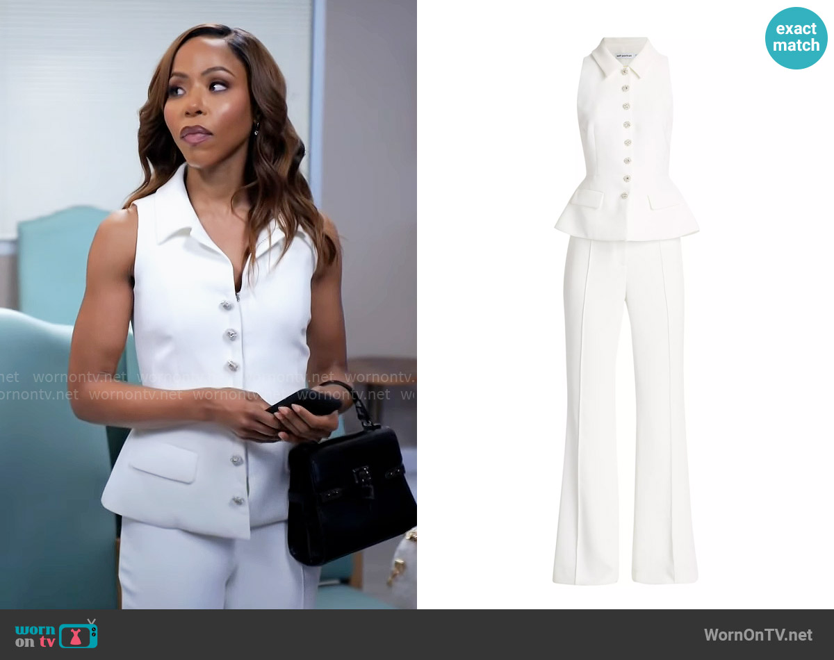 Self Portrait Crepe Sleeveless Peplum Jumpsuit worn by Andrea Barnes (Kj Smith) on Tyler Perrys Sistas