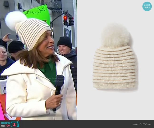 Sentaler Ribbed Hat With Oversized Fur Pompon in Ivory worn by Hoda Kotb on Today