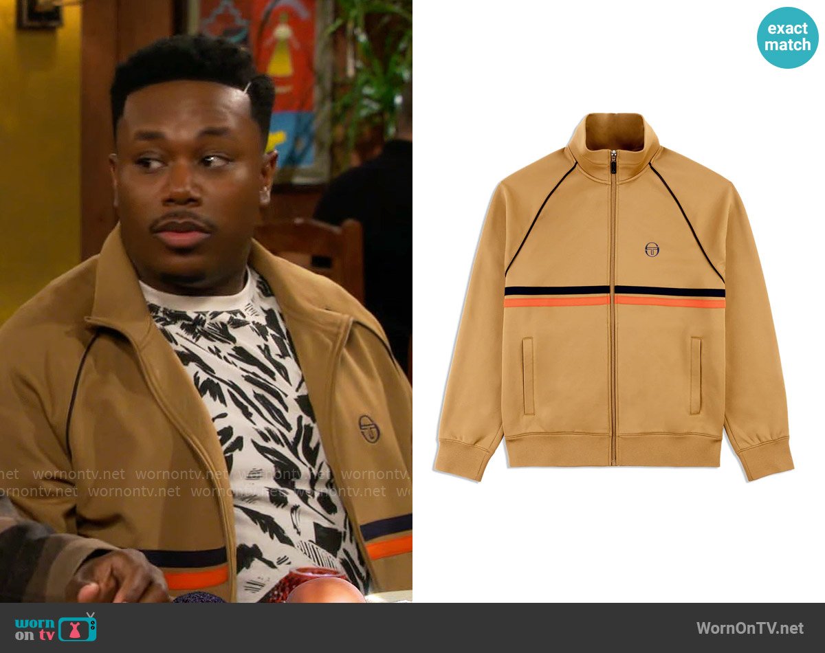 Sergio Tacchini Dallas Track Jacket in Foxtrot worn by Marty (Marcel Spears) on The Neighborhood