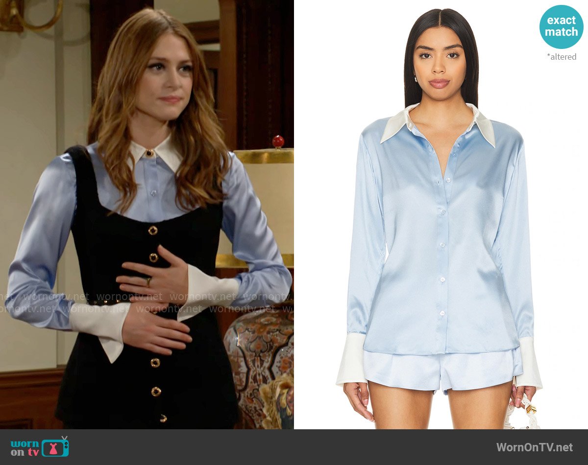 Ser.o.ya Olsen Top in Ice Blue worn by Claire Grace (Hayley Erin) on The Young and the Restless