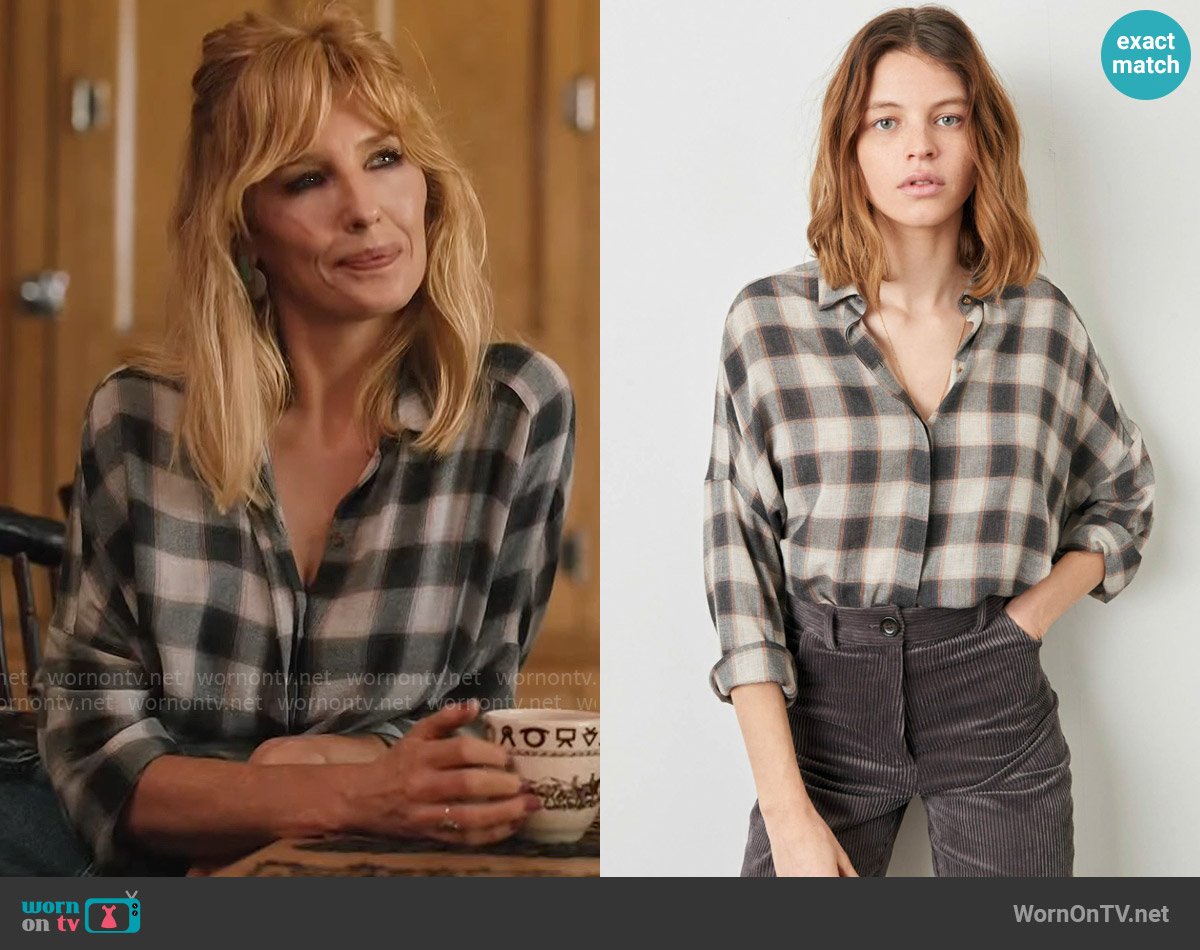 Sessun Deliwool Misty Grey Shirt worn by Beth Dutton (Kelly Reilly) on Yellowstone