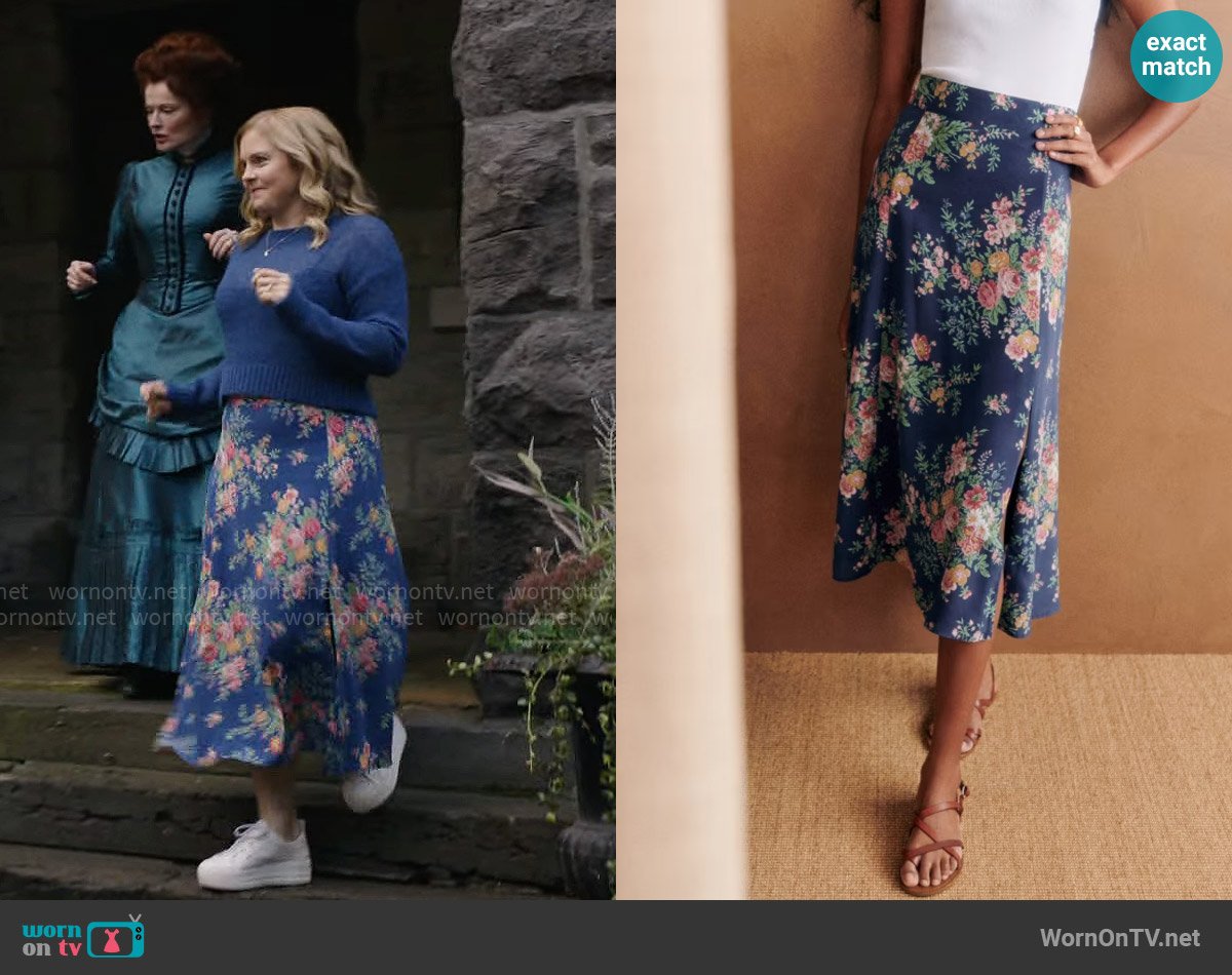 Sam’s floral midi skirt on Ghosts