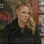 Sharon’s black studded trim coat on The Young and the Restless