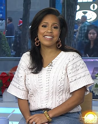 Sheinelle's white short sleeve cable knit sweater on Today