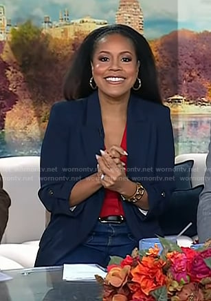Sheinelle's navy roll-up sleeve blazer on Today