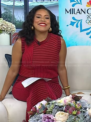 Sheinelle's red striped knit top and skirt on Today