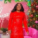 Sherri’s red sequin split hem dress on Sherri