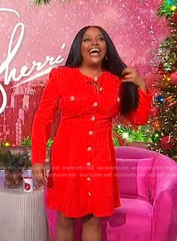 Sherri’s red tweed mini dress on Sherri