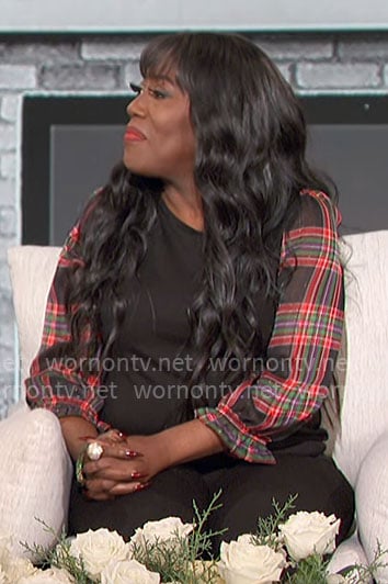 Sheryl’s black top with plaid sleeves on The Talk