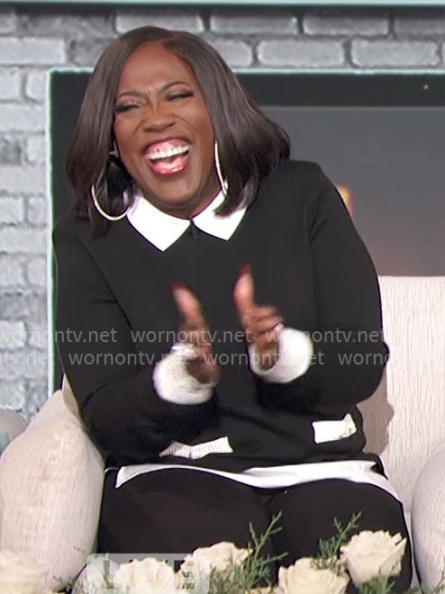 Sheryl’s black sweater with contrasting collar on The Talk