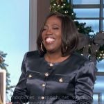 Sheryl’s navy satin jacket on The Talk