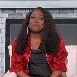 Sheryl’s red satin jacket and pants set on The Talk