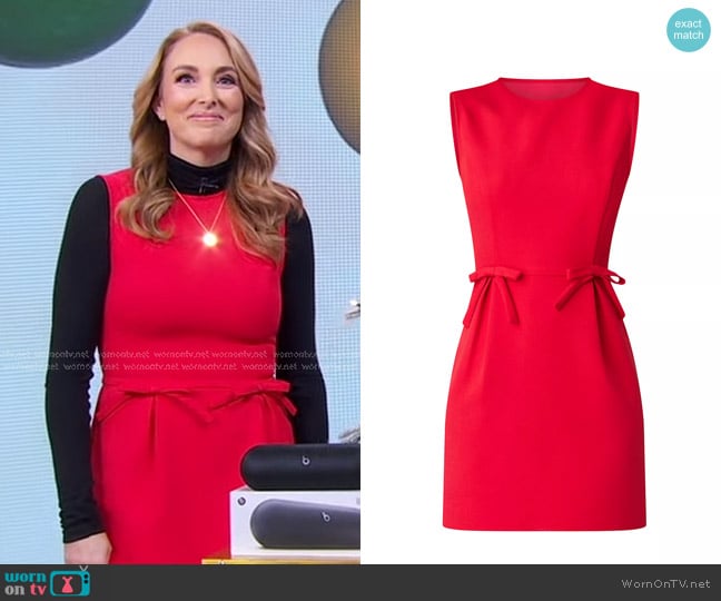 Shoshanna London Crepe Bow Sleeveless Minidress in Ruby worn by Jenny Freshwater on Good Morning America